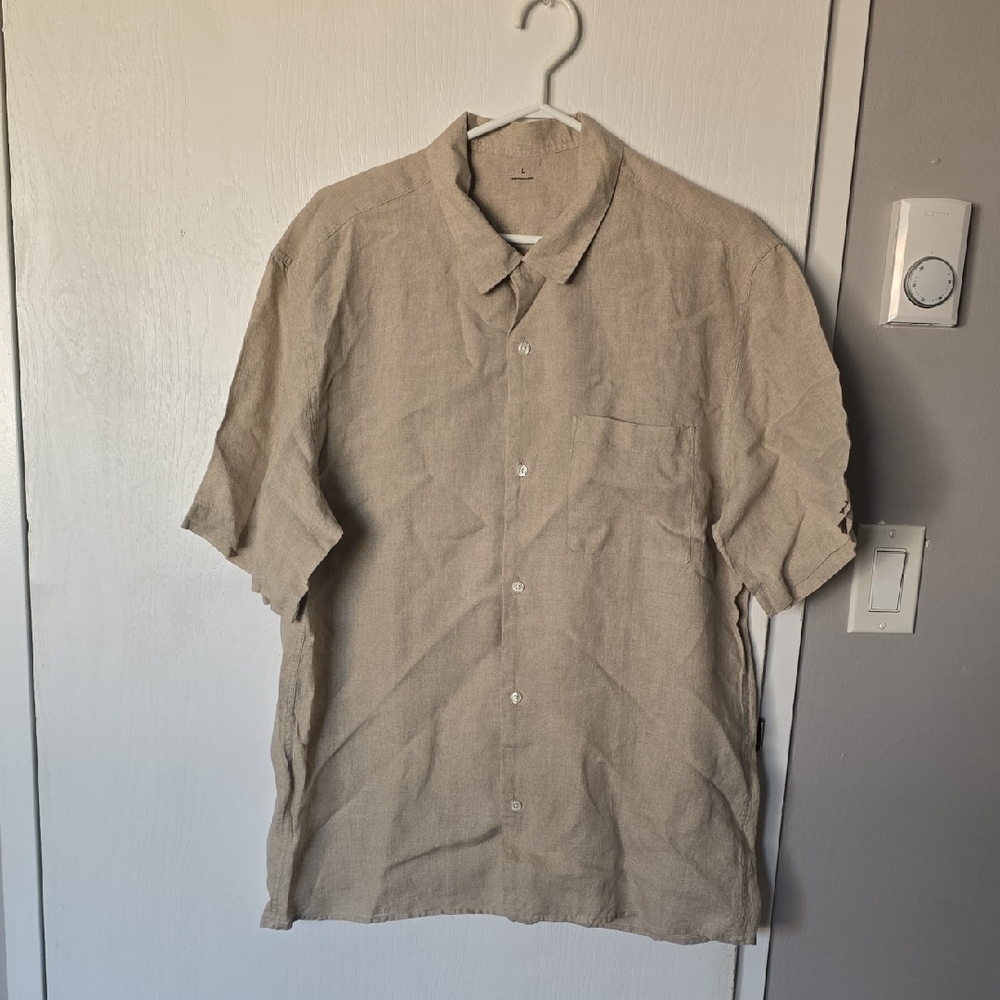 Men's Beige Short Sleeve Shirt 100% Linen